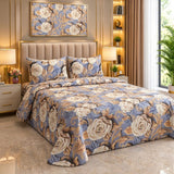Luxury Blue Floral Rose Printed Bed Sheet