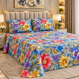 Luxury Blue Floral Printed Bed Sheet