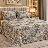 Luxury Grey Flower Printed Bed Sheet