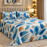 Premium Blue Feather Printed Bed Sheet