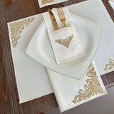 Evelyn Flower Design Embroidery Table Mats & Napkin - The Linen House