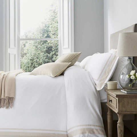 Luxury White Duvet Cover Set with Beige Border