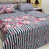 Luxury Black & White Floral 7Pc Bedspread Set