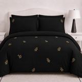Black Gold Botanical Embroidered Duvet Cover Set