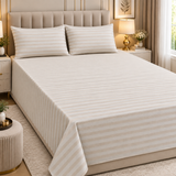 Luxury Beige & White Stripe Printed Bed Sheet