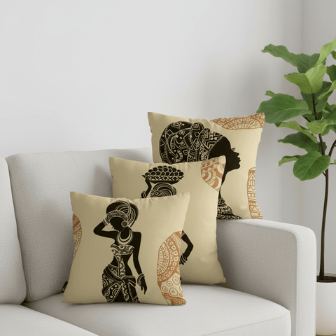 African Woman Art Cushion Covers ( Pack of 3) - The Linen House