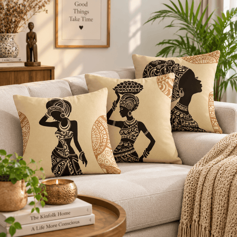 African Woman Art Cushion Covers ( Pack of 3) - The Linen House