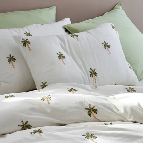 Palm Embroidered Bedsheet White