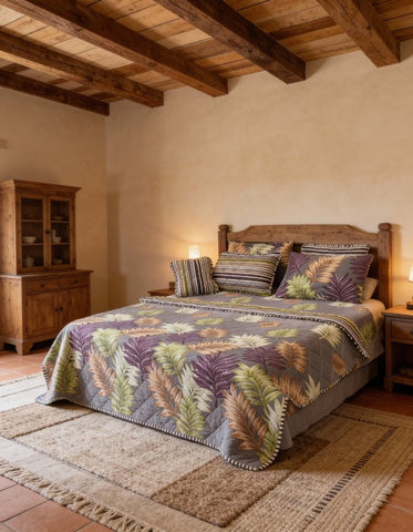 Autumn Leaves 7Pc Bedspread Set in Cotton Mix - The Linen House