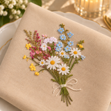 Luxury Plain Cotton Napkin with Wildflower Embroidery