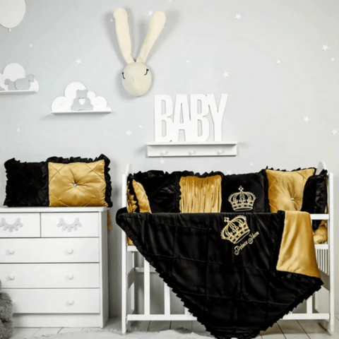 Baby Cot Set Black with Gold - The Linen House