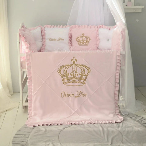Baby Cot Set ( Pink Princess Crown ) - The Linen House