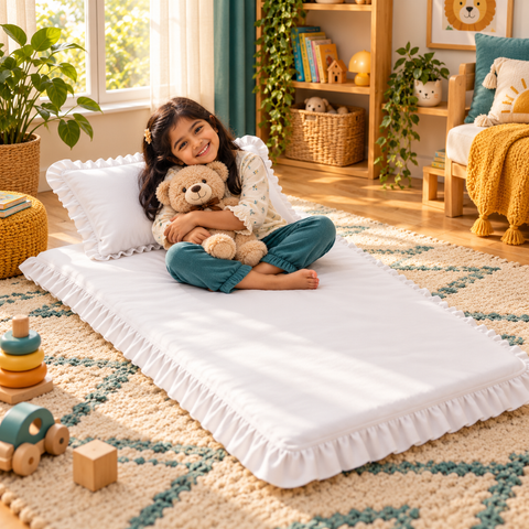 Luxury Ruffled Floor Mattress with Pillow