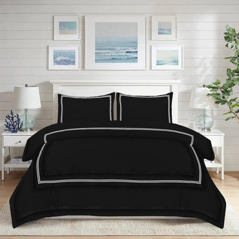 Baratta Comforter Set (Black with White Bratta Stitch) - The Linen House