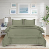 Baratta Comforter Set (Light Olive with Dark green Bratta Stitch) - The Linen House