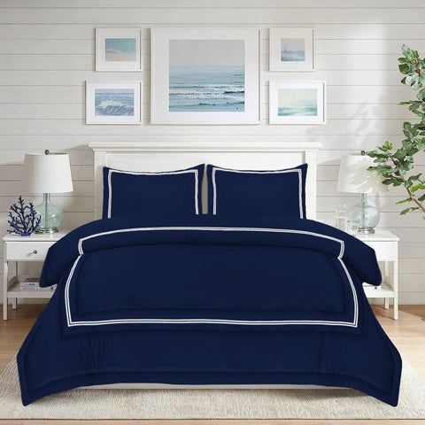 Baratta Comforter Set (Navy with White Bratta Stitch) - The Linen House