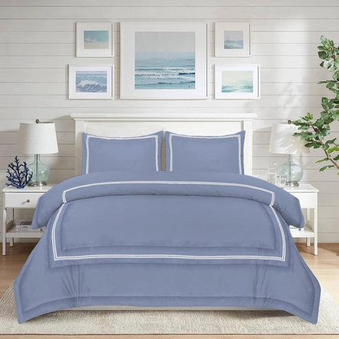 Baratta Comforter Set (Sky Blue with White Bratta Stitch) - The Linen House