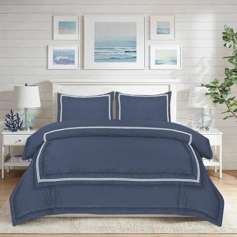 Baratta Comforter Set (Slate Blue with White Bratta Stitch) - The Linen House