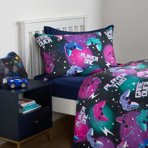 Neon Gaming  Kids Bed Sheet