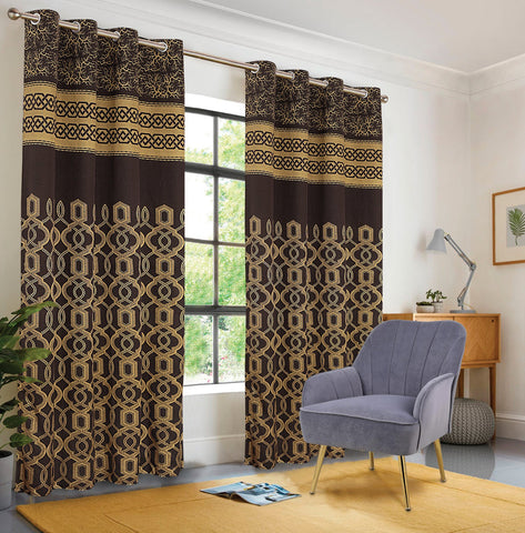 Brown Jacquard printed curtains