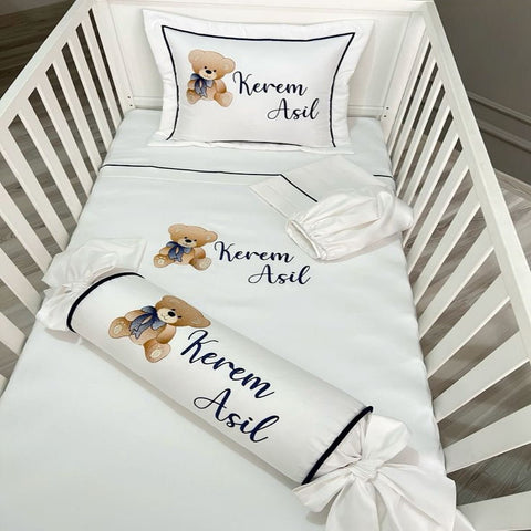 Bear Bow Baby cot set - The Linen House