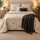 Beige Black Web Line Printed Bed Sheet - The Linen House