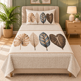Beige Botanical Leaf Kids Bedsheet Set - The Linen House