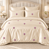 Beige Cream Floral Embroidered Bedding Set - The Linen House