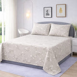 Beige Floral Printed Bedsheet (3pcs) - The Linen House