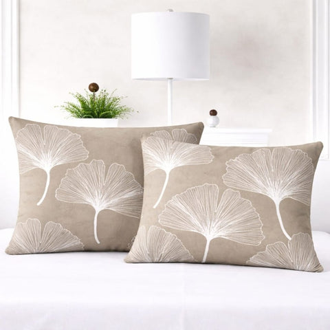 Beige Ginkgo Print Decorative Pillows Cover (Pack of 2) - The Linen House