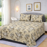 Beige & Grey Vintage Floral Printed Bedsheet Set (3pcs) - The Linen House