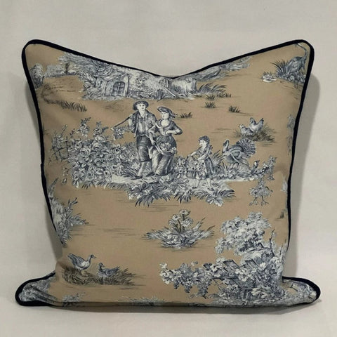 Beige Pastoral Scene Cushion Cover - The Linen House