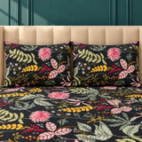 Black Botanical Floral Cotton Bedsheet Set – 3 Pcs King Size - The Linen House