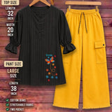 Black Butterfly Embroidery & Mustard Baggy Two Piece Suite - The Linen House