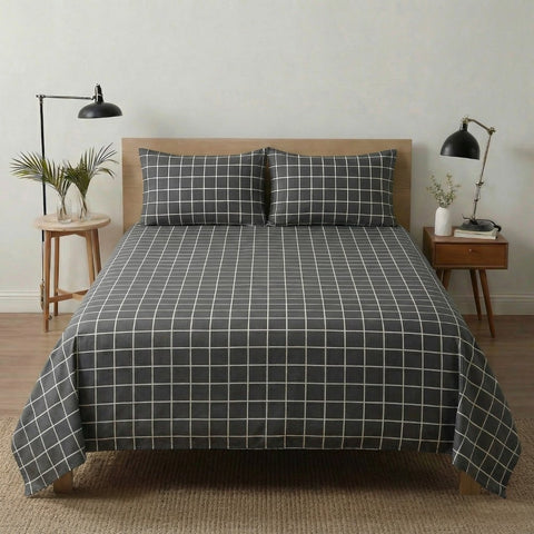 Black Check Print Bedsheet – King Size - The Linen House