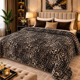 Black Cream Leopard Print Ribbed Faux Fleece Blanket - The Linen House