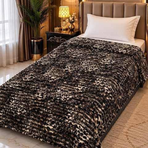 Black Cream Leopard Single Fleece Blanket - The Linen House