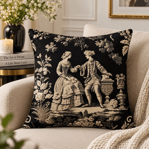 Black Dior Toile Printed Cushion Cover - The Linen House