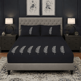 Black Feather Embroidered 3-Piece Bedsheet Set - The Linen House