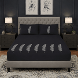 Black Feather Embroidered 3-Piece Bedsheet Set