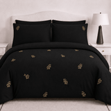 Black Gold Botanical Embroidered Duvet Cover Set - The Linen House