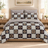 Black Gold Floral Check 6 Pcs Bedspread Set - The Linen House