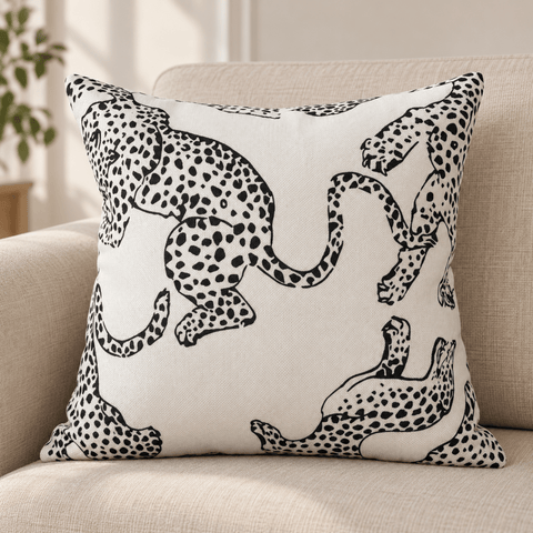 Black & Ivory Leopard Printed Cushion Cover - The Linen House
