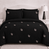 Black Pink Floral Embroidered Duvet Cover Set - The Linen House