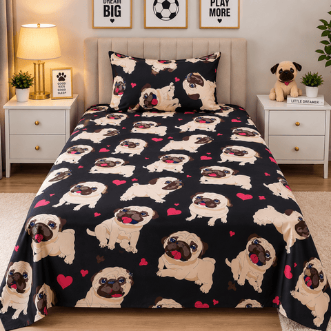 Black Pug Dog Kids Bedsheet - The Linen House
