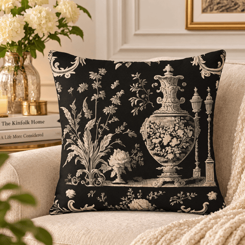 Black Toile Cushion Cover - The Linen House
