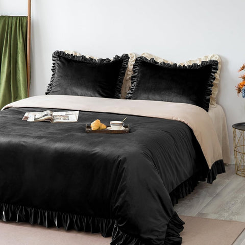 Black Velvet Duvet Set - The Linen House