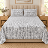 Black White Dotted Stripe Printed Bed Sheet - The Linen House