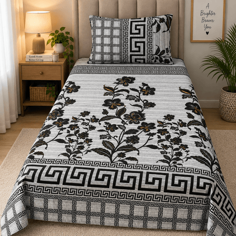Black White Elegant Print Bedsheet – Single Size (Pack of 2) - The Linen House