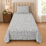Black White Leopard Spot Printed Single Bed Sheet - The Linen House